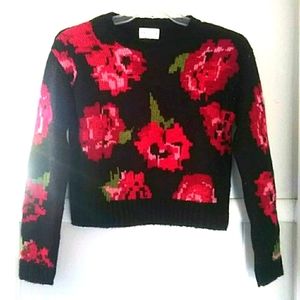 Francesca's Collections Black and Red Floral Sweater